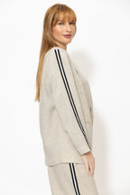 Oatmeal Linen Stripe Boyfriend Blazer