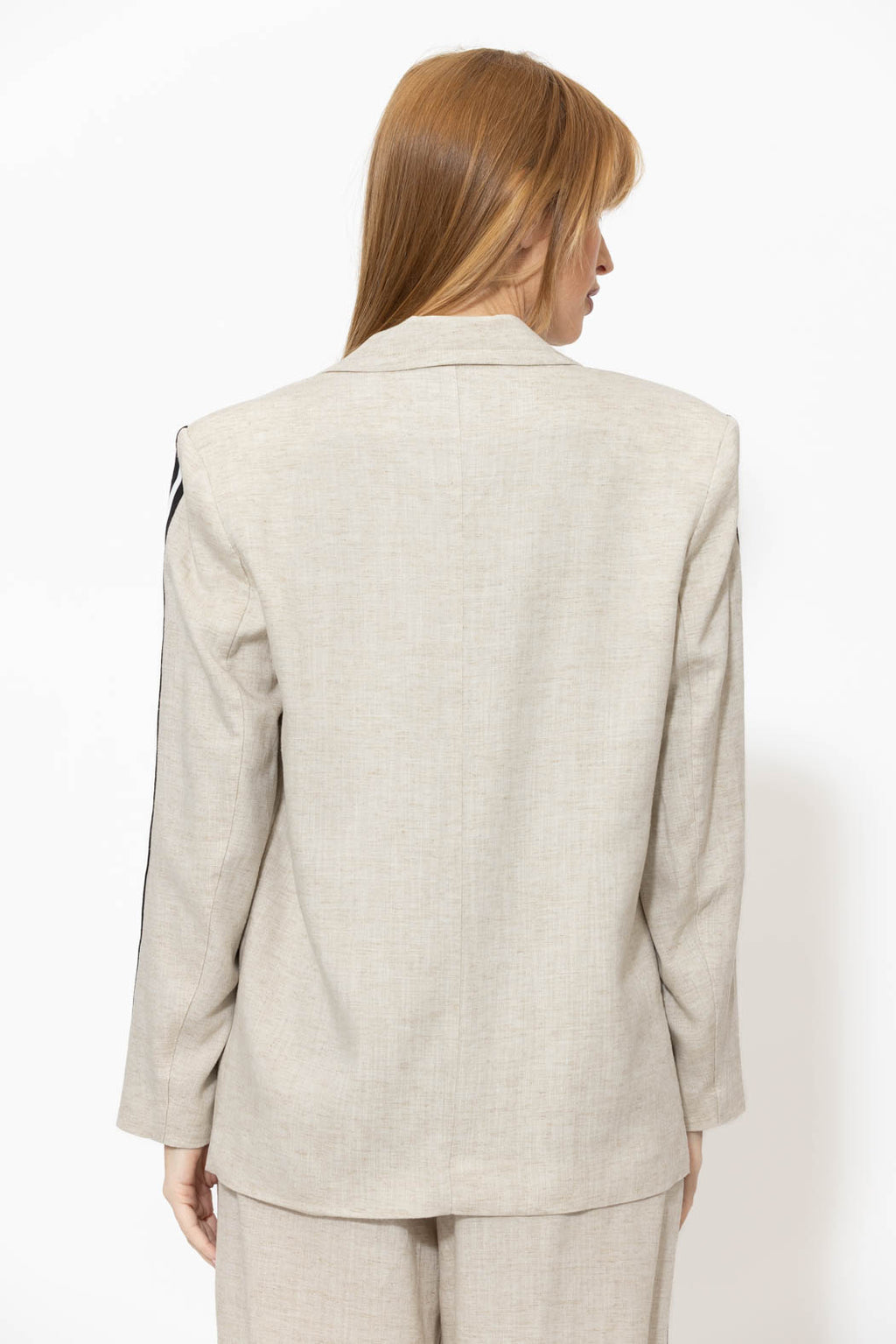 Oatmeal Linen Stripe Boyfriend Blazer