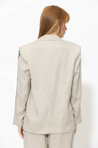 Oatmeal Linen Stripe Boyfriend Blazer