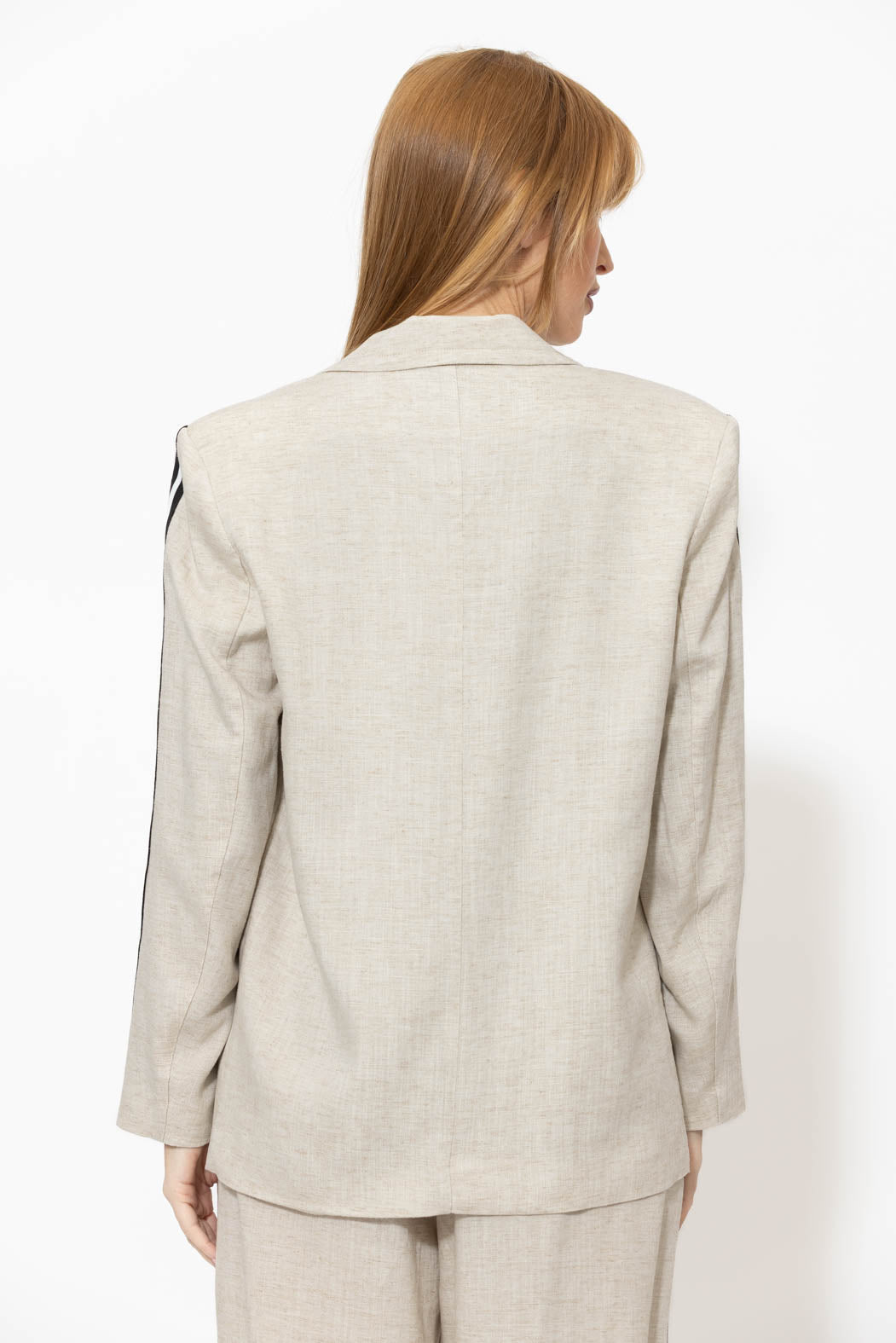 Oatmeal Linen Stripe Boyfriend Blazer