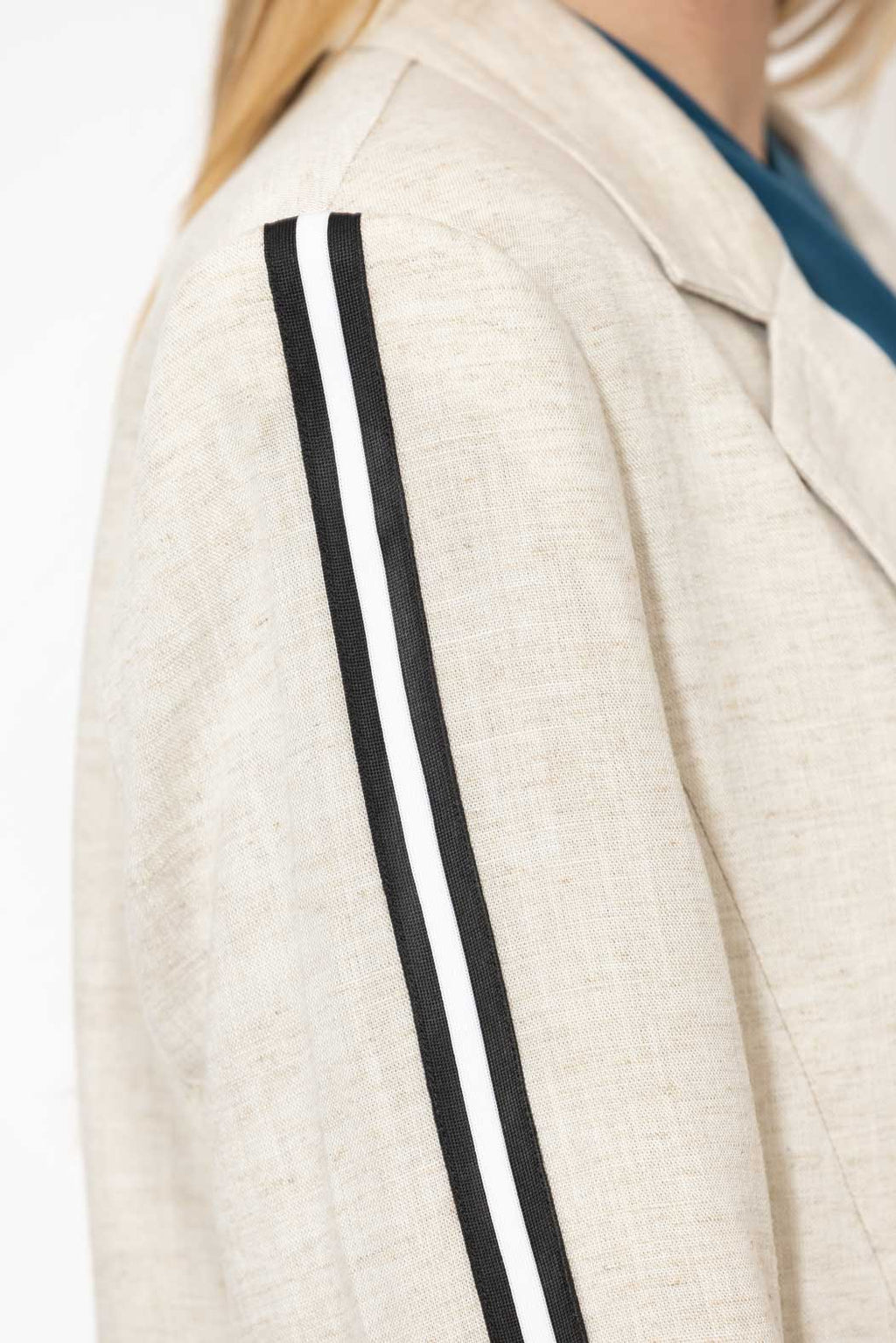 Oatmeal Linen Stripe Boyfriend Blazer