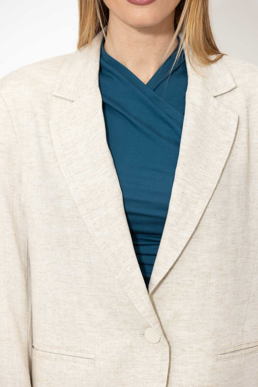 Oatmeal Linen Stripe Boyfriend Blazer