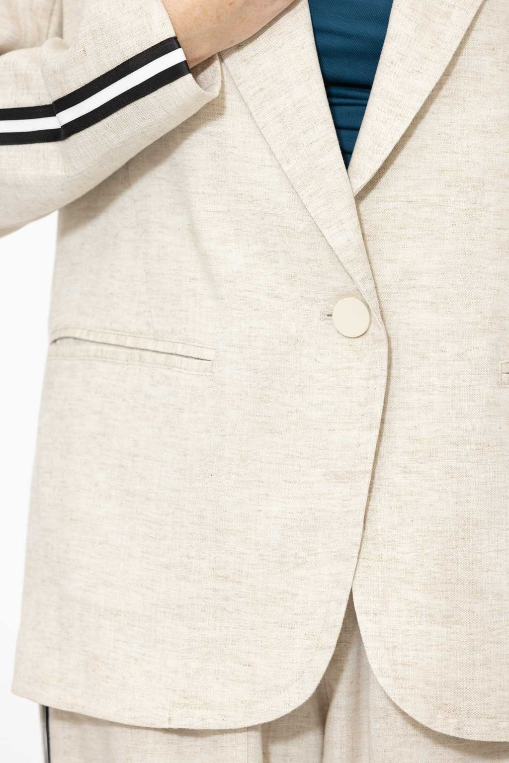 Oatmeal Linen Stripe Boyfriend Blazer