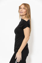 Pinstripe One Shoulder Top