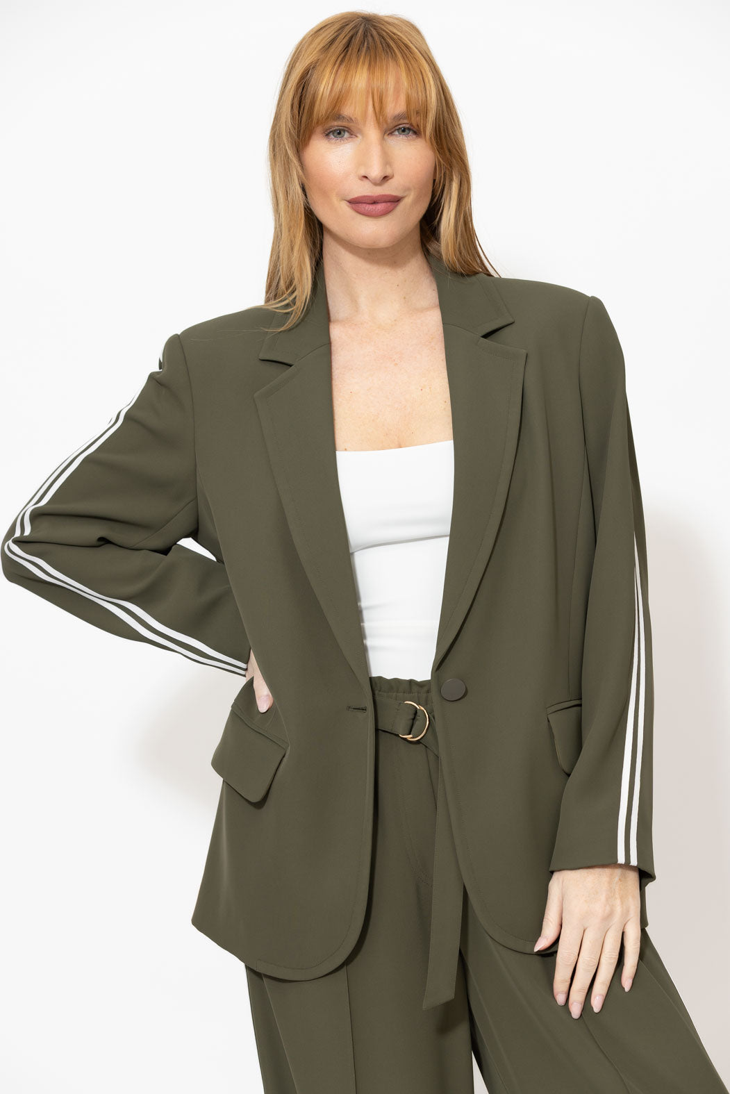 Khaki Euro Stripe Boyfriend Blazer