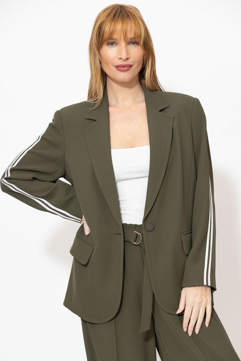 Khaki Euro Stripe Boyfriend Blazer