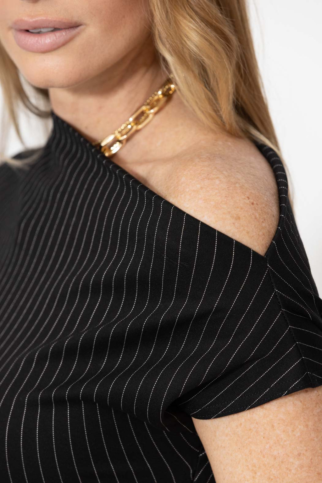 Pinstripe One Shoulder Top