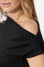 Pinstripe One Shoulder Top