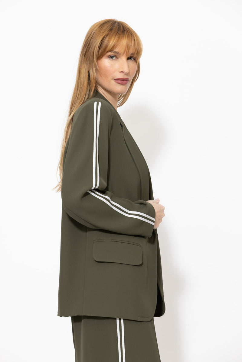 Khaki Euro Stripe Boyfriend Blazer