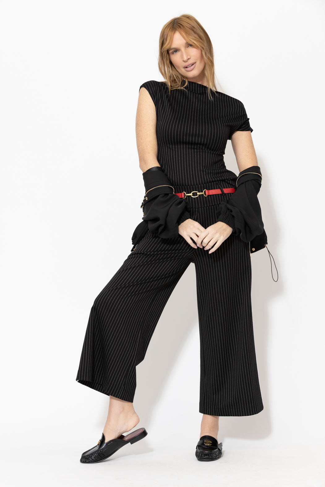 Pinstripe One Shoulder Top