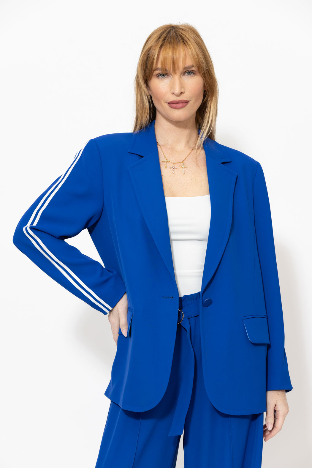 Cobalt Euro Stripe Boyfriend Blazer