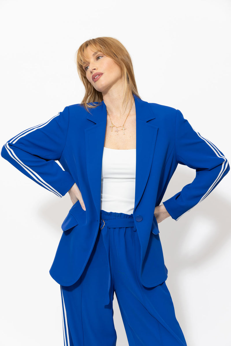 Cobalt Euro Stripe Boyfriend Blazer