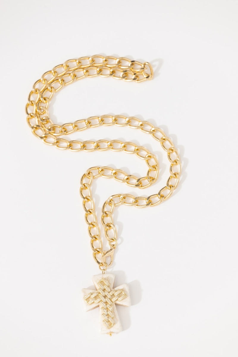 Ivory Diamante Cross Necklace