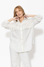White Tencel Denim Fringe Shirt