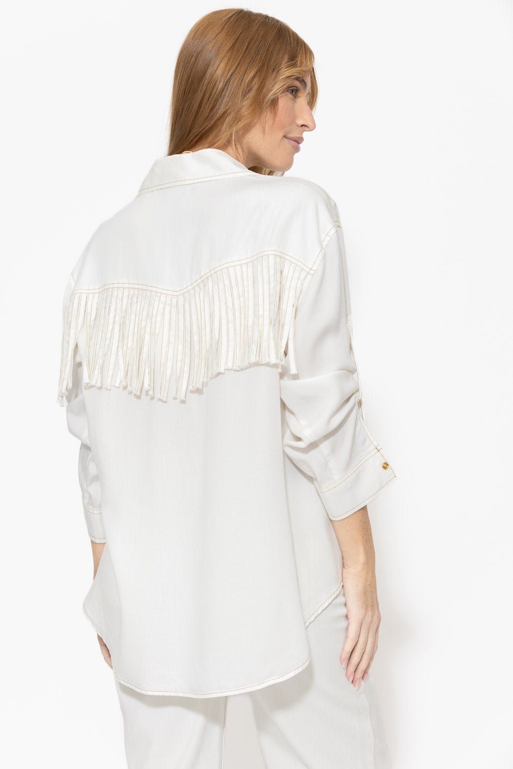White Tencel Denim Fringe Shirt