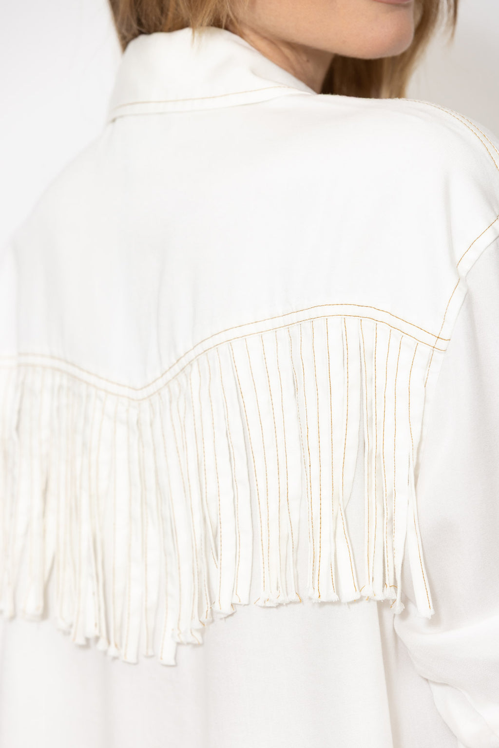 White Tencel Denim Fringe Shirt