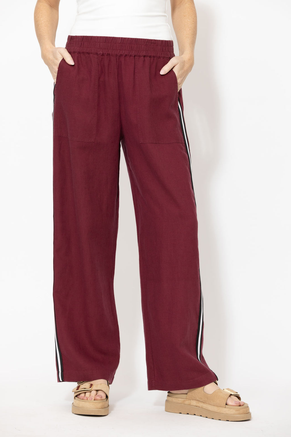 Burgundy Linen Stripe Pant
