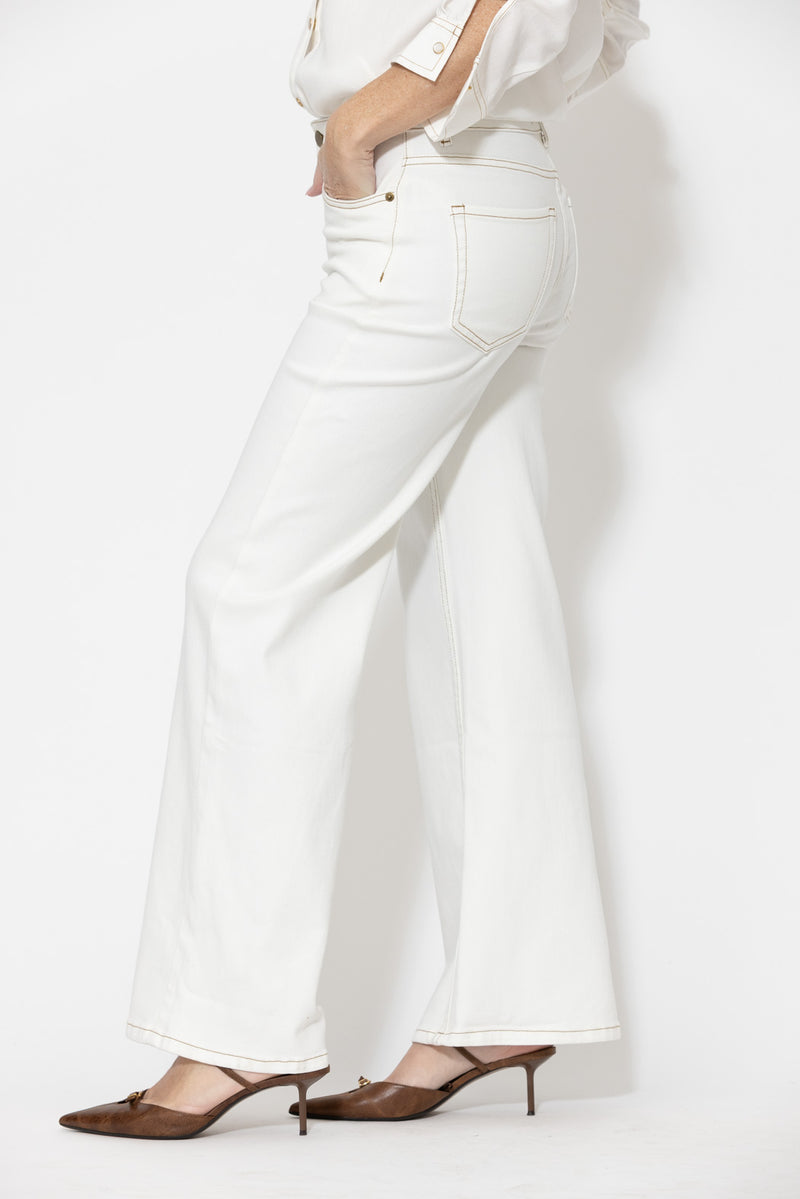White Denim Stretch Wide Leg Jean