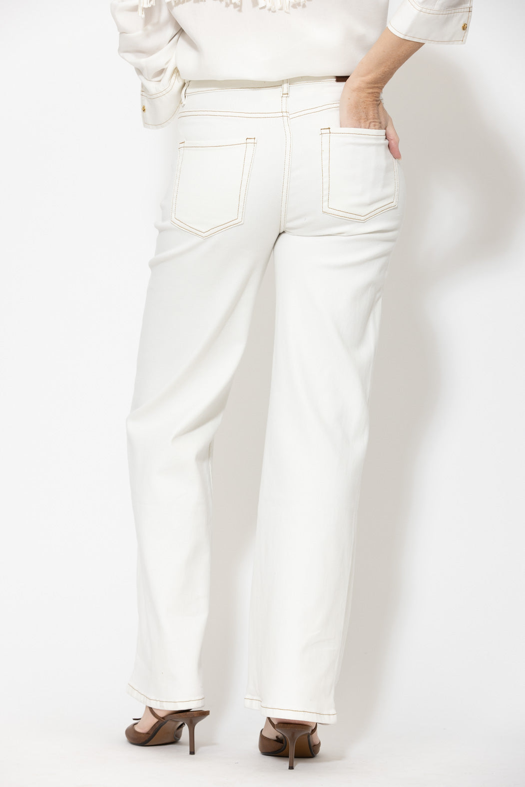 White Denim Stretch Wide Leg Jean