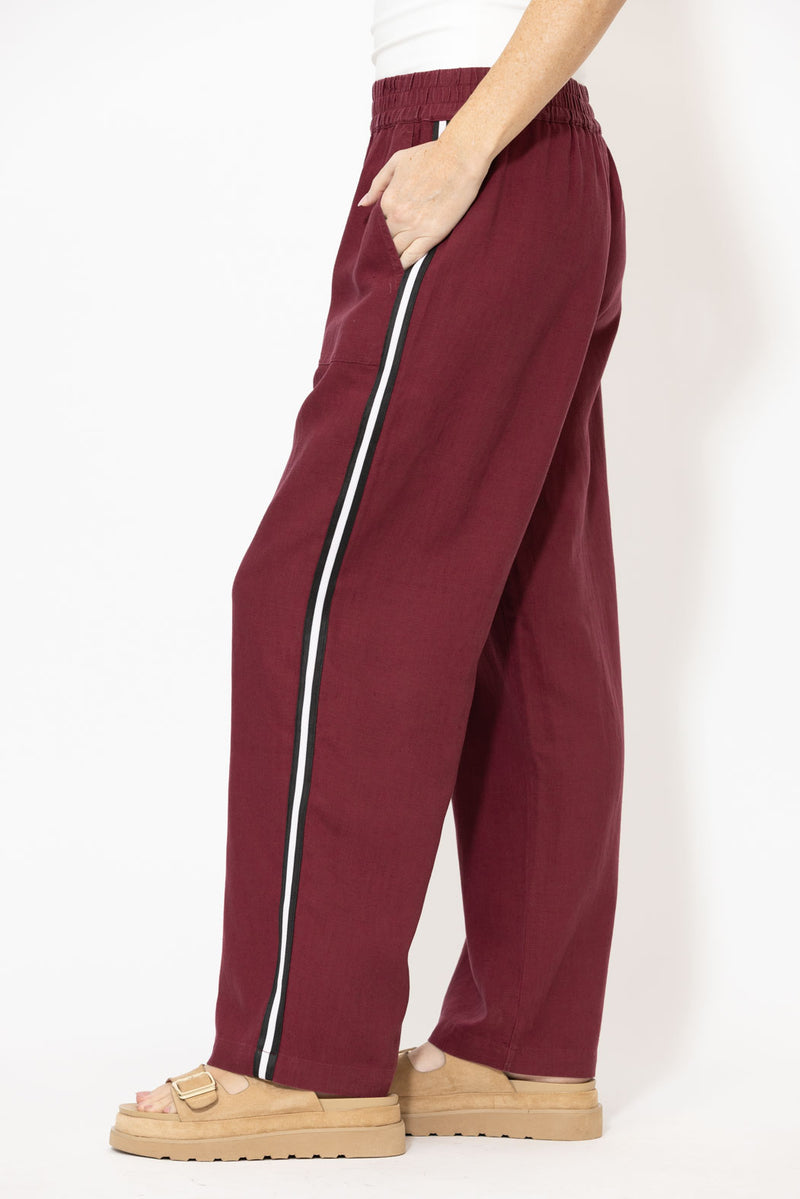 Burgundy Linen Stripe Pant