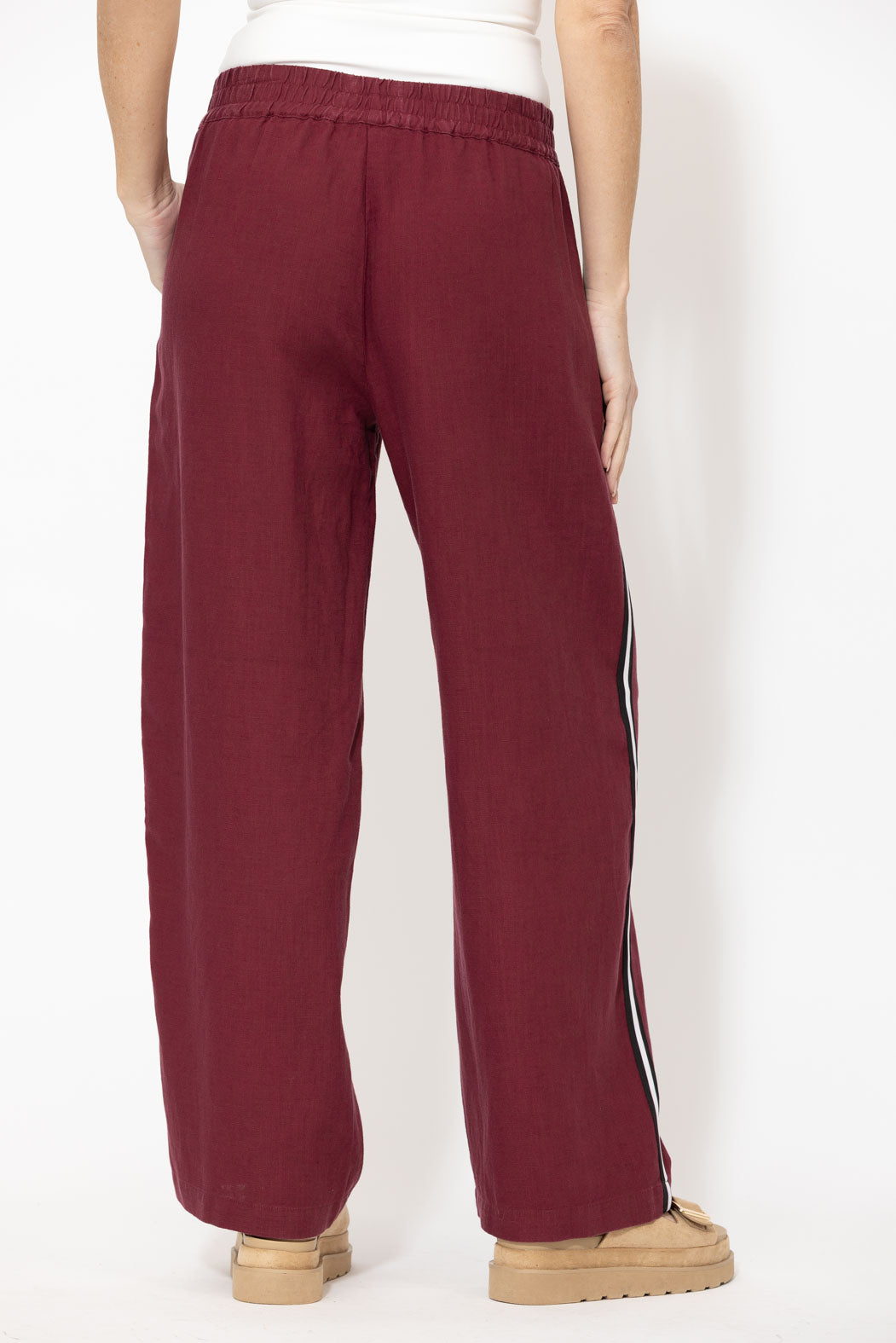 Burgundy Linen Stripe Pant