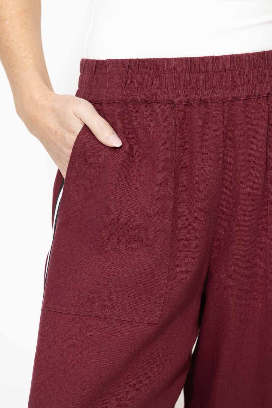 Burgundy Linen Stripe Pant