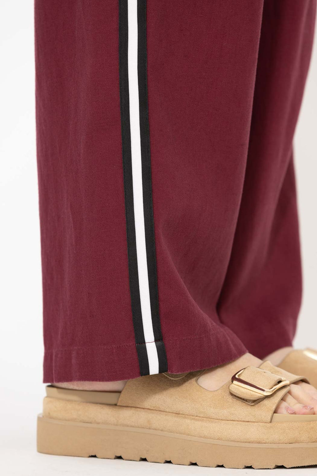 Burgundy Linen Stripe Pant