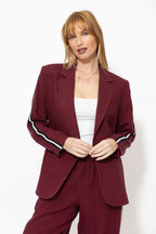 Burgundy Linen Stripe Boyfriend Blazer