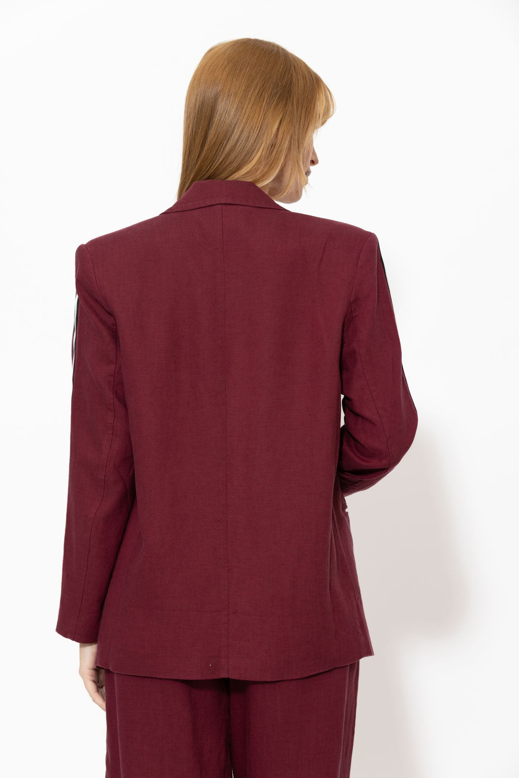 Burgundy Linen Stripe Boyfriend Blazer