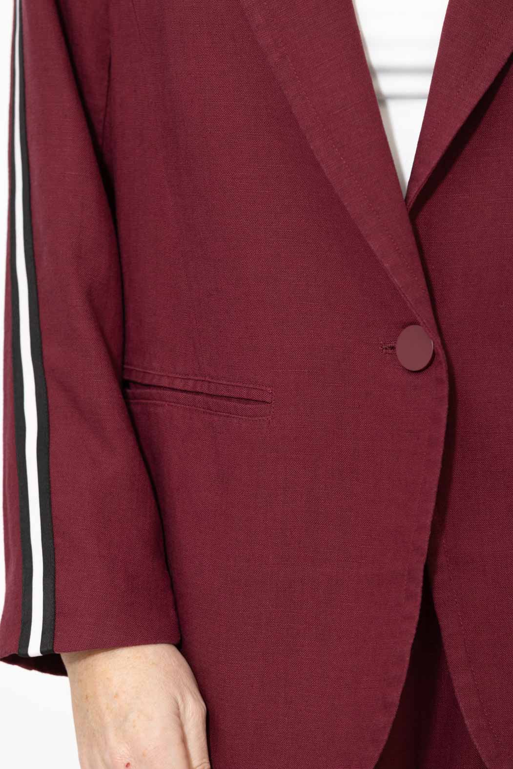 Burgundy Linen Stripe Boyfriend Blazer