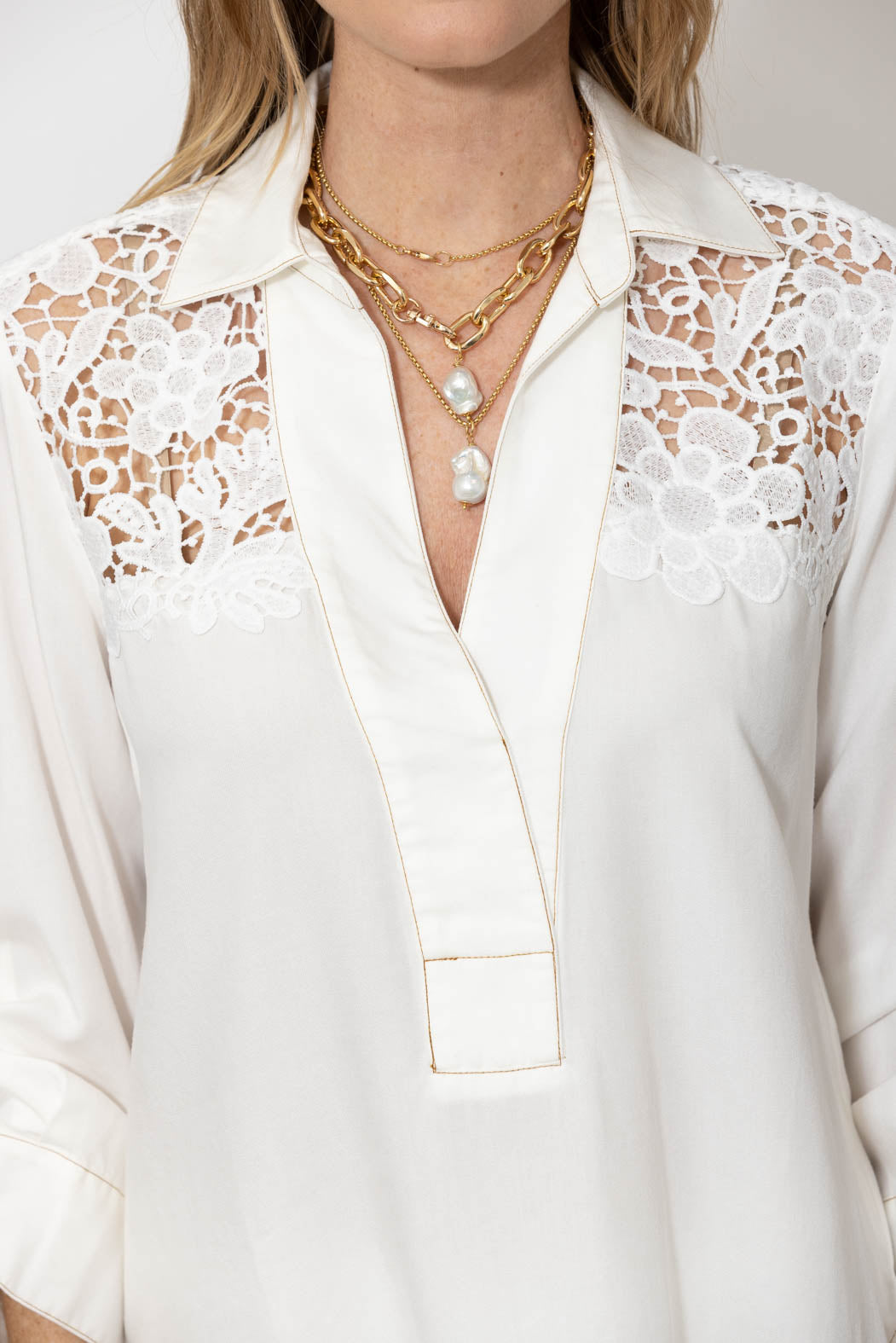 White Denim & Lace Blogger Shirt