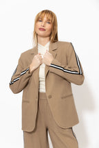 Caramel Linen Stripe Boyfriend Blazer