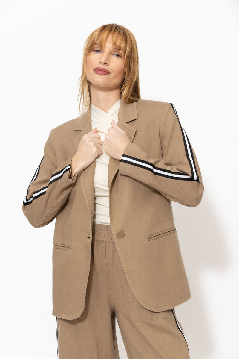 Caramel Linen Stripe Boyfriend Blazer