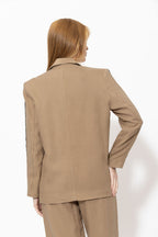 Caramel Linen Stripe Boyfriend Blazer