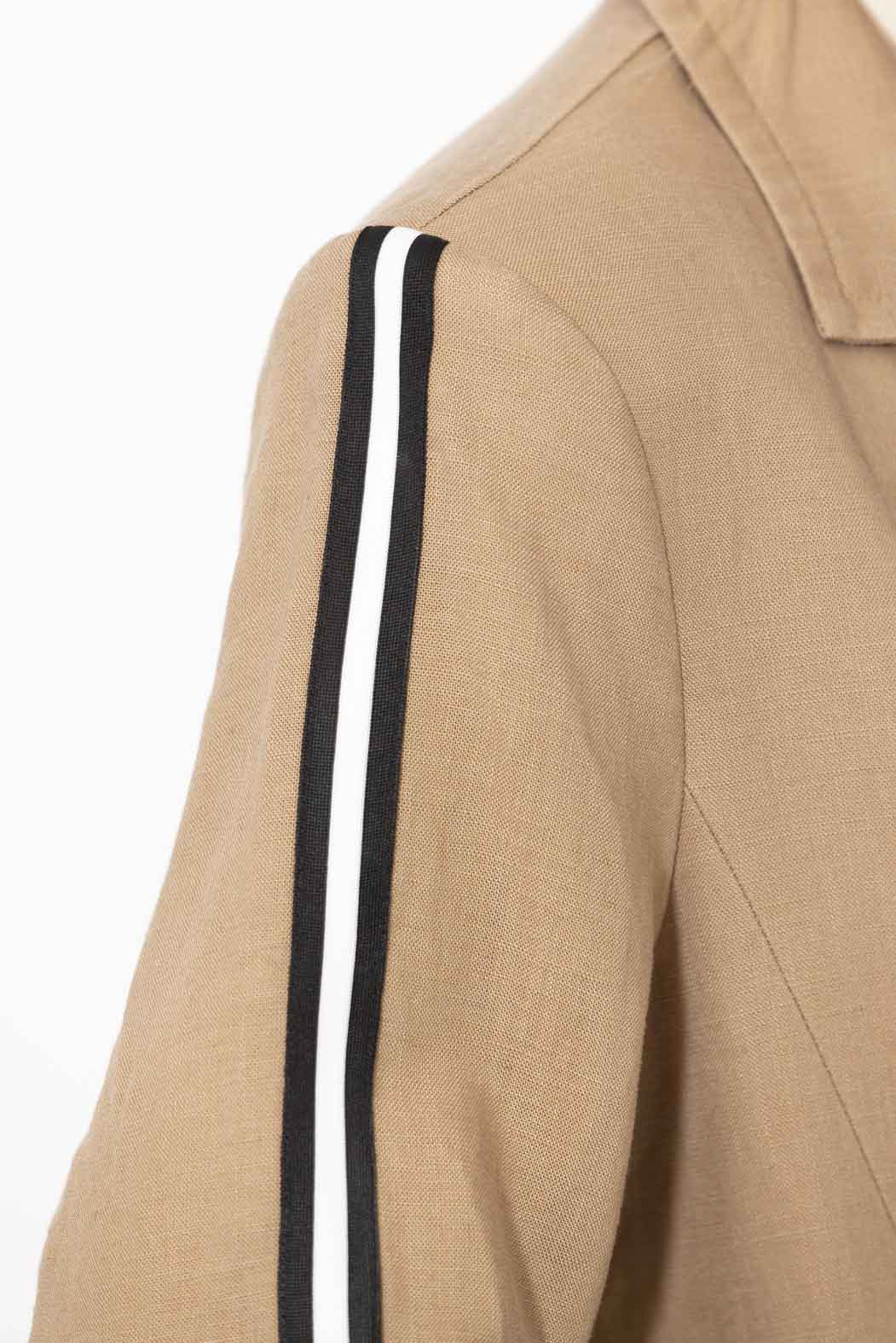 Caramel Linen Stripe Boyfriend Blazer