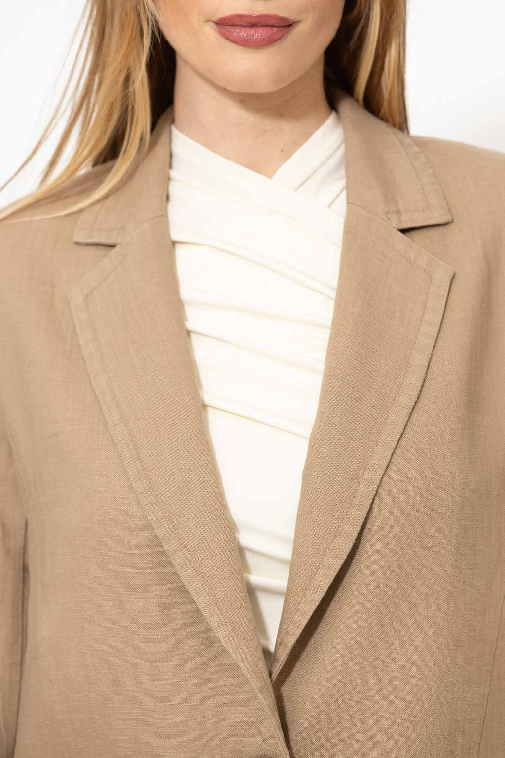 Caramel Linen Stripe Boyfriend Blazer