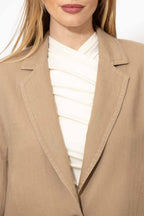 Caramel Linen Stripe Boyfriend Blazer