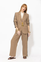 Caramel Linen Stripe Boyfriend Blazer