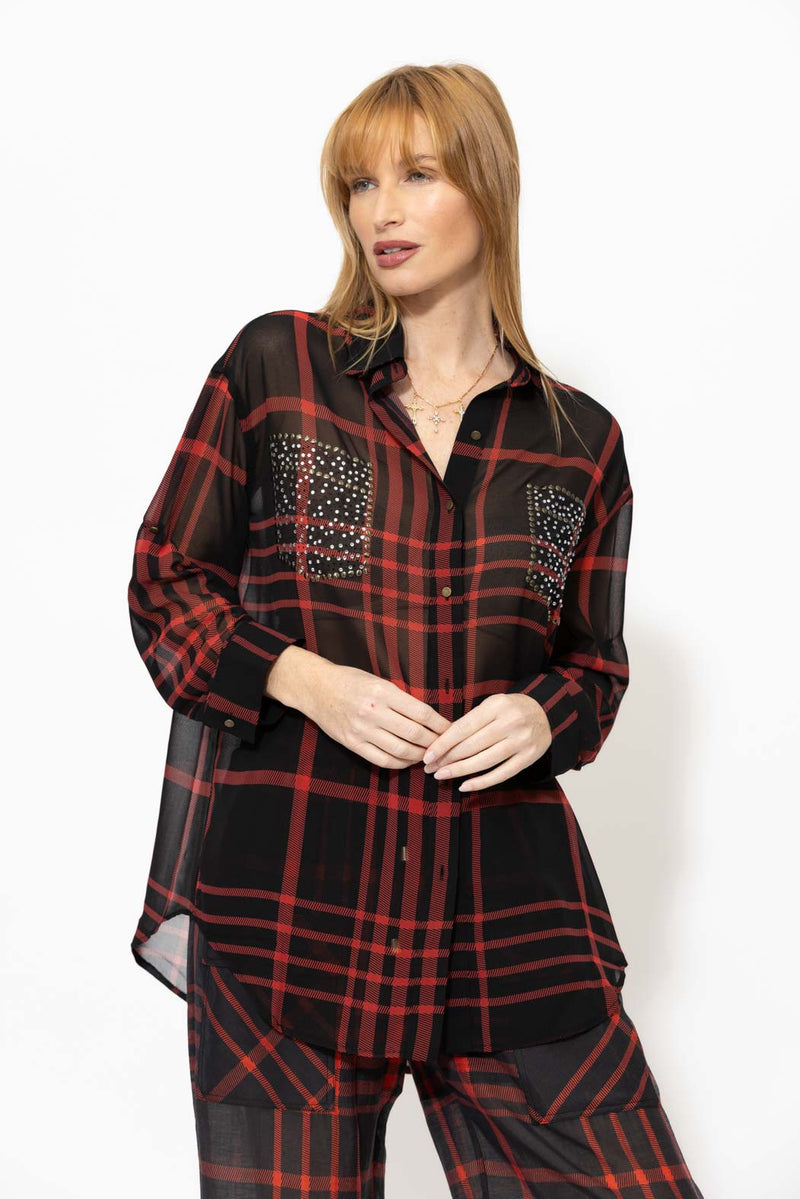 Red/Black Studded Pocket Shirt