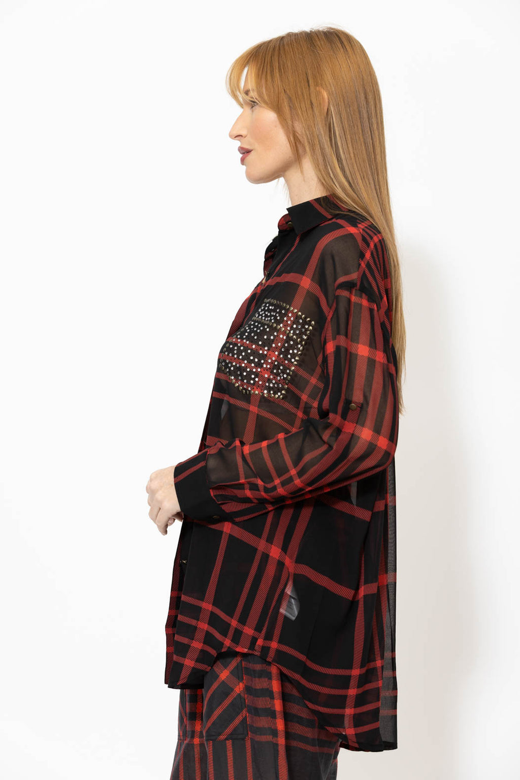 Red/Black Studded Pocket Shirt