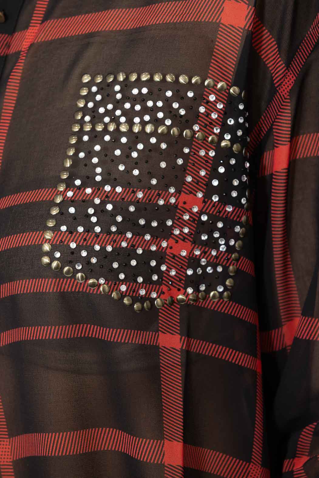 Red/Black Studded Pocket Shirt