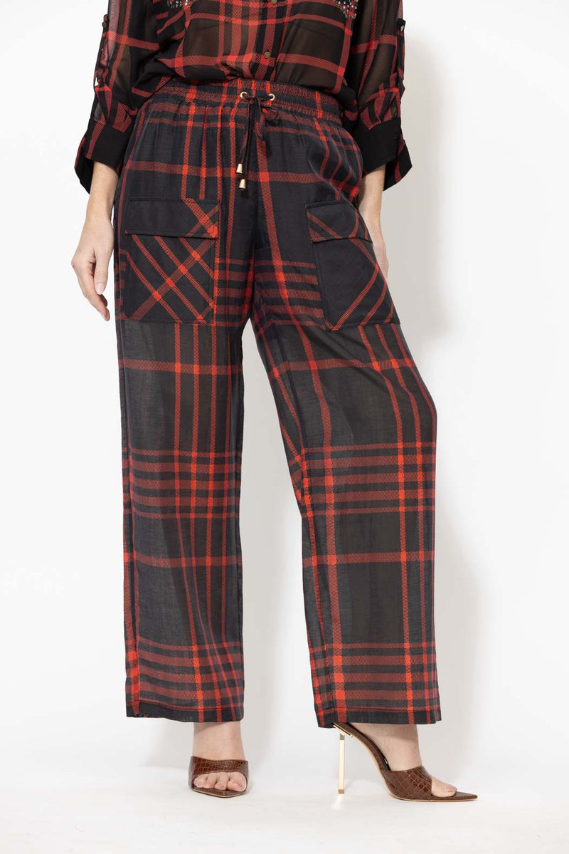 Red/Black Tencel Linen Cargo Pant