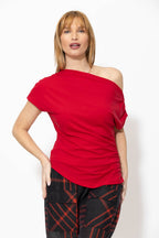 Crimson Tencel Off Shoulder Top