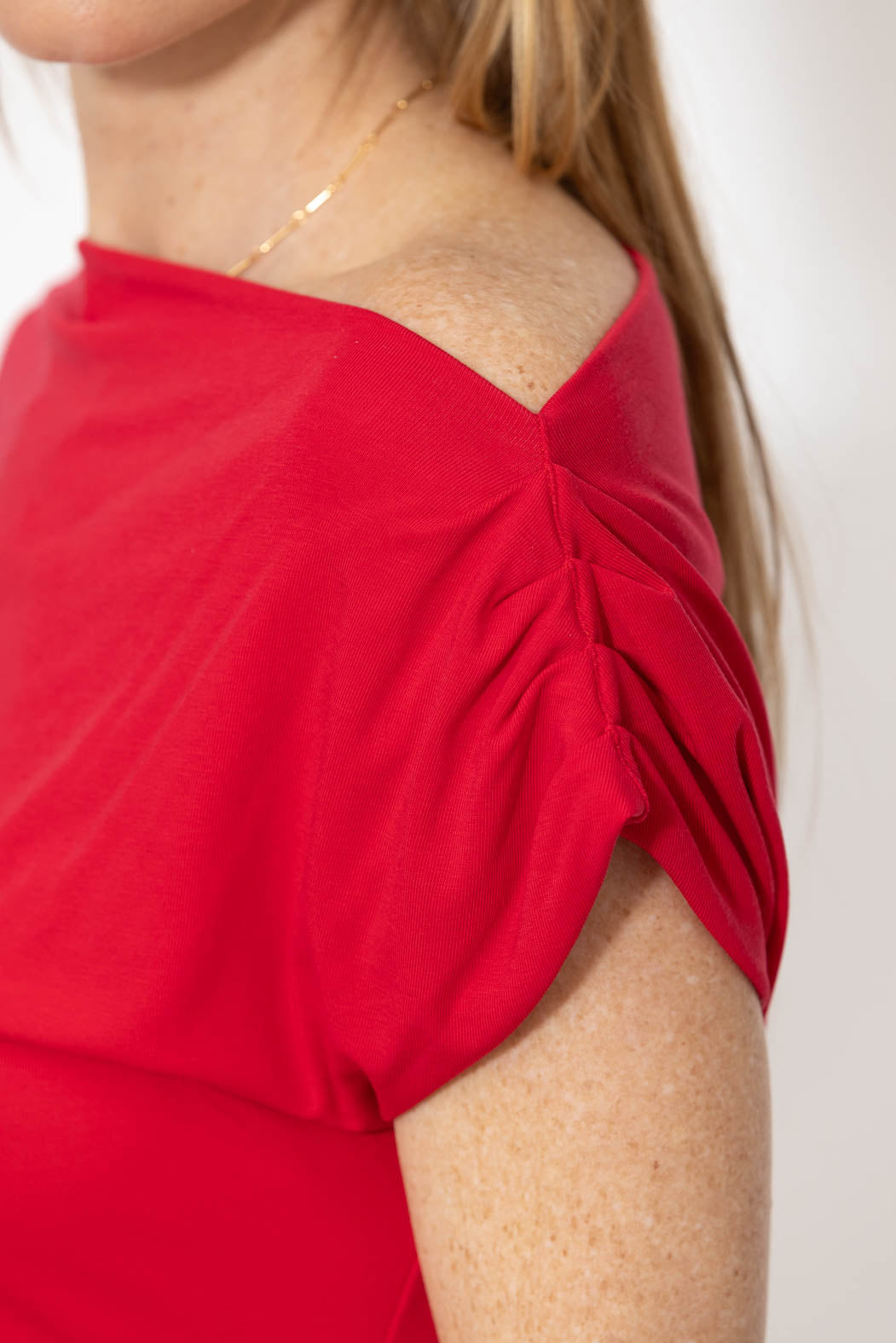 Crimson Tencel Off Shoulder Top