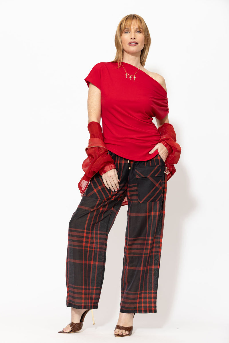 Crimson Tencel Off Shoulder Top