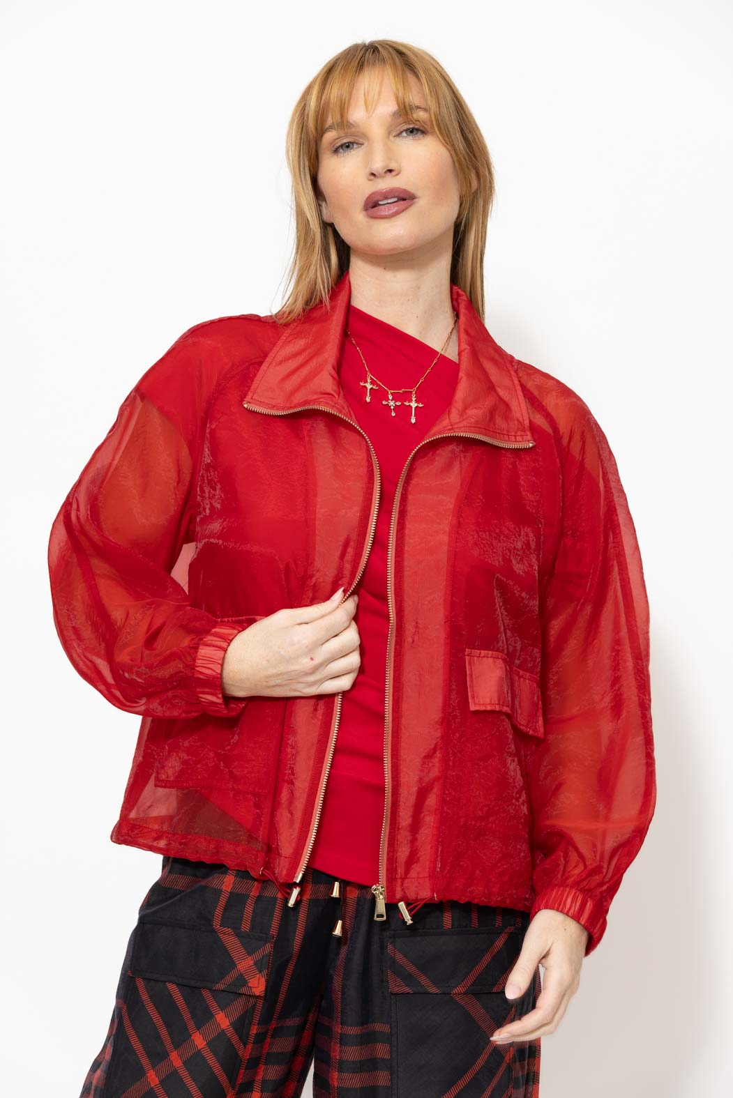 Red Organza Funnel Jacket