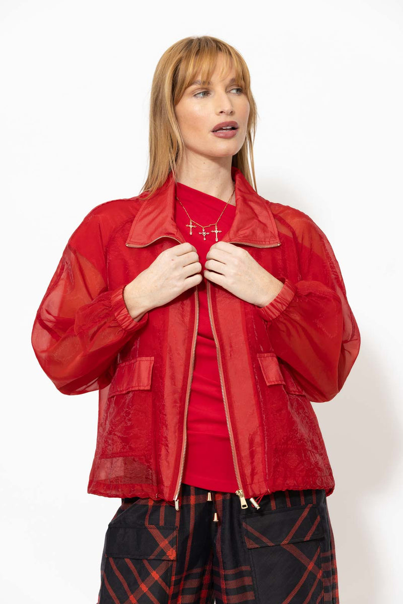 Red Organza Funnel Jacket