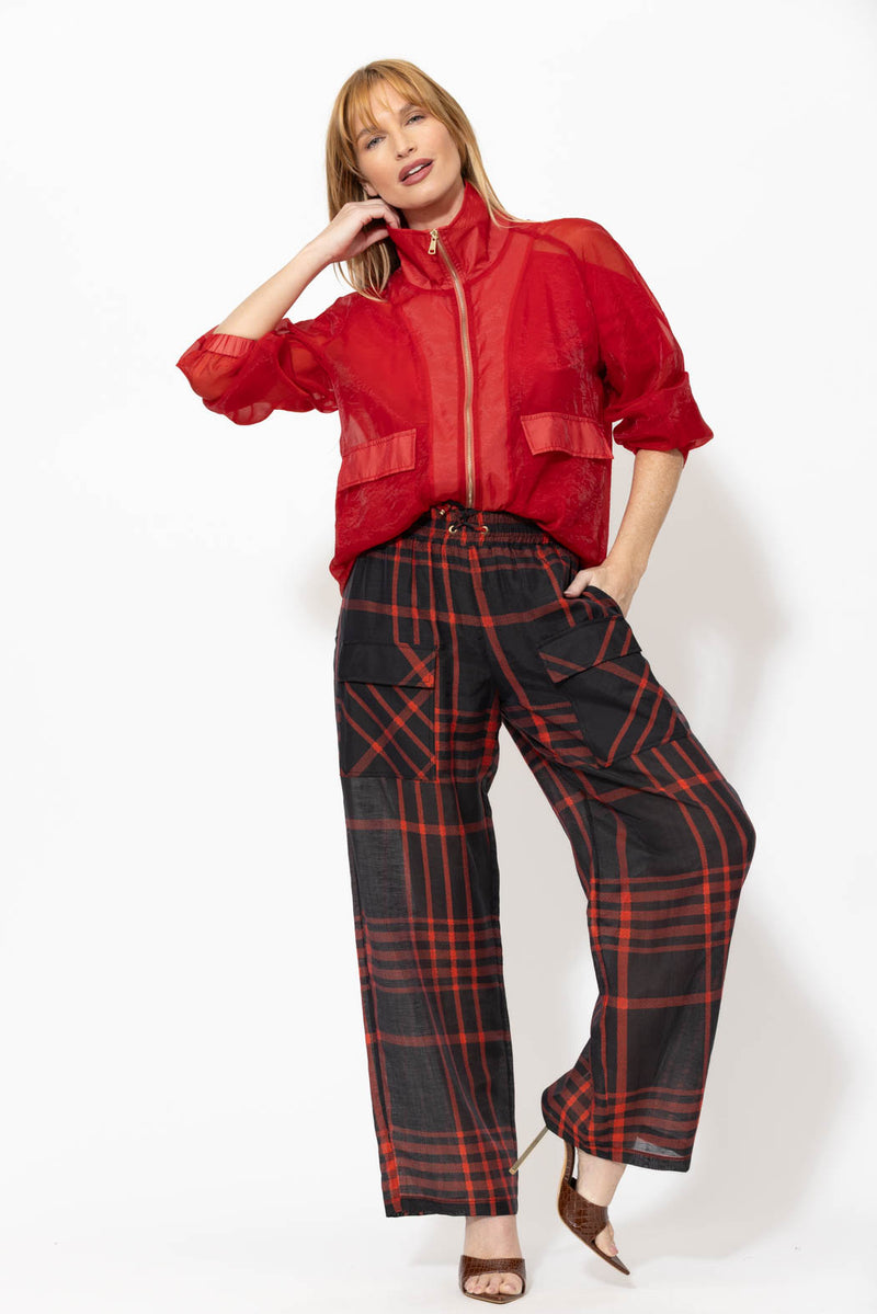 Red Organza Funnel Jacket