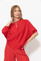 Red Knit Drape Top