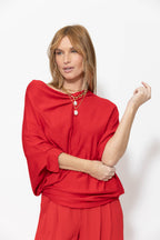 Red Knit Drape Top
